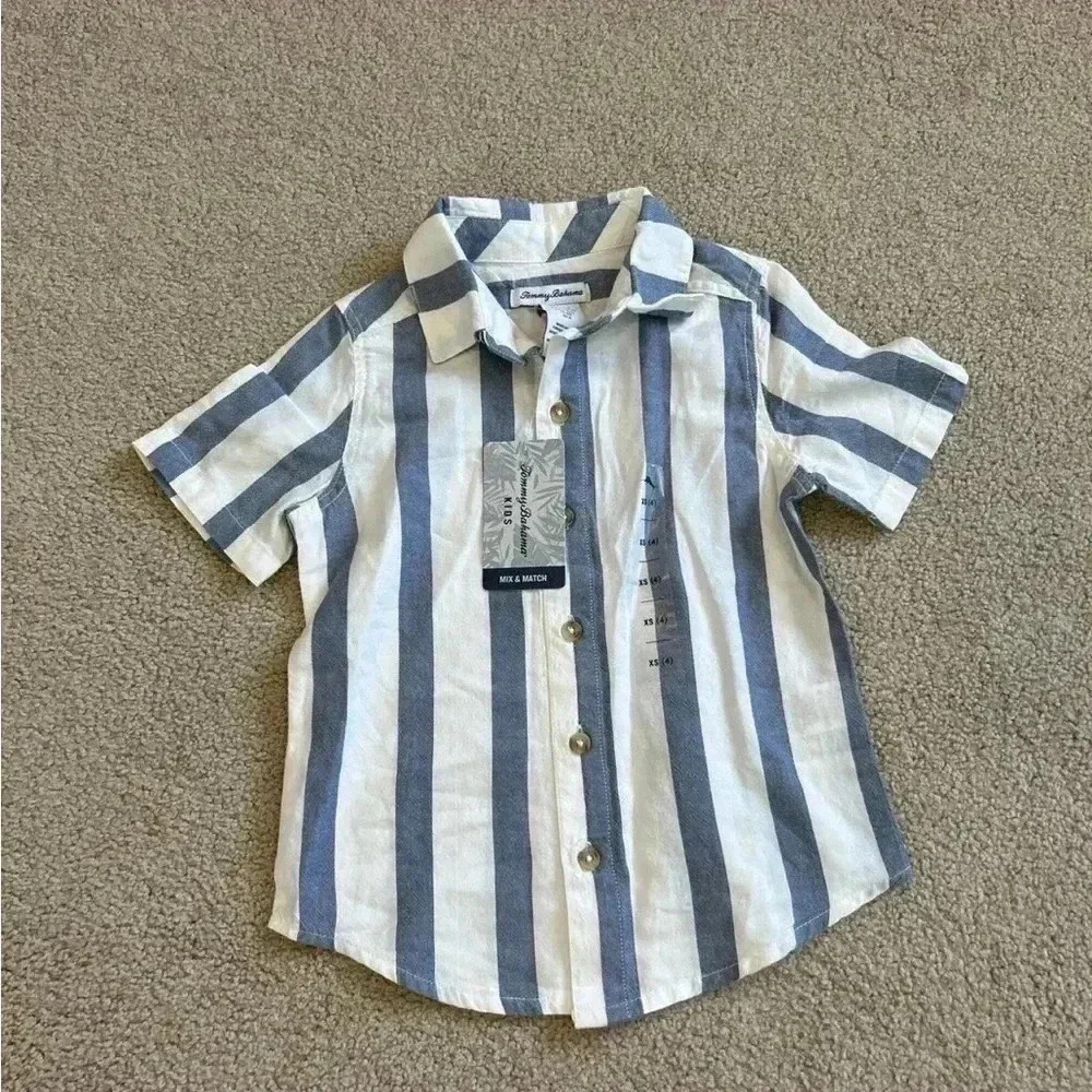 NWT tommy bahamas kids size XS with white and blue striped polo shirt